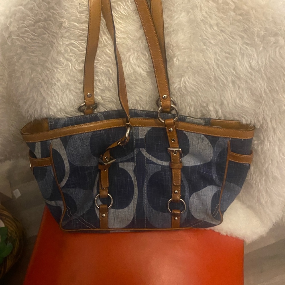 Coach Tonal F13810Demin Y2K limited edition Blue zippered  tote bag 16x8”.